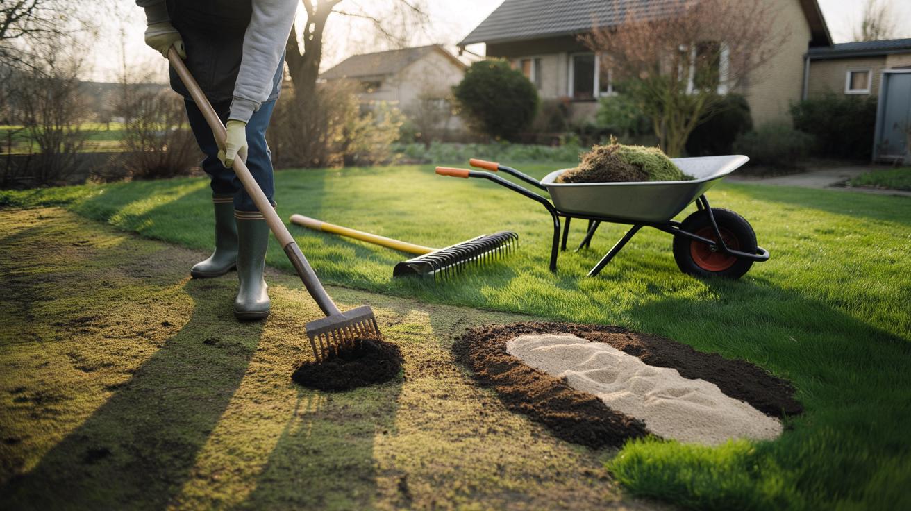 Gęstszy trawnik bez mchu w jeden marcowy popołudniowy rytuał