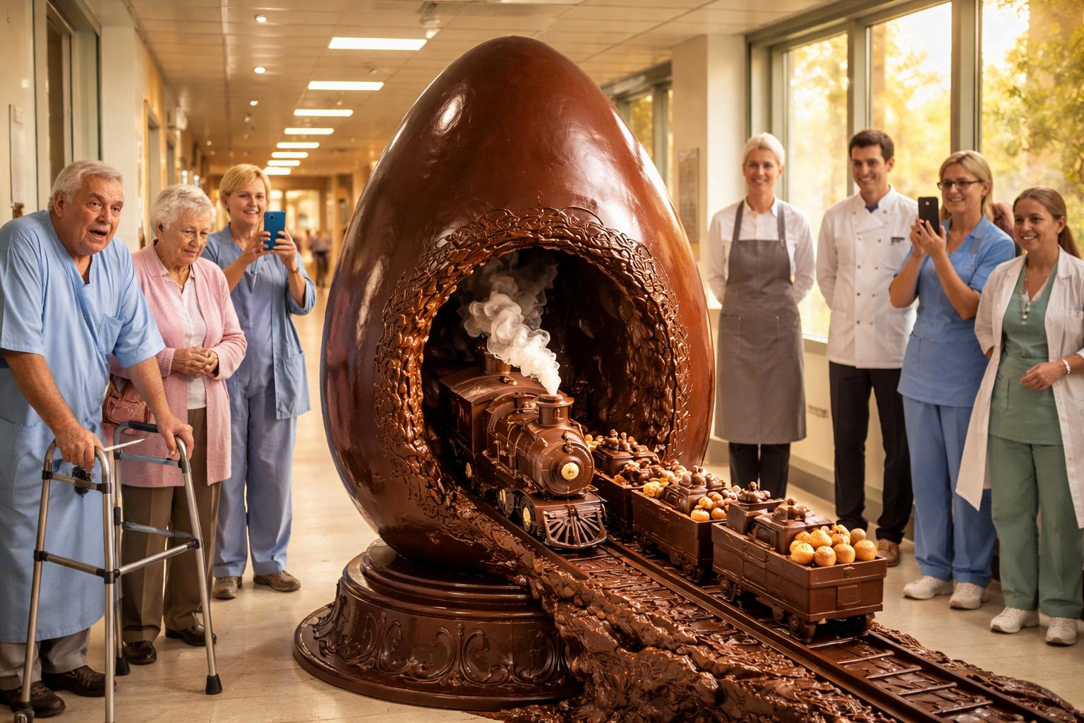 Gigantyczne czekoladowe jajko w szpitalu. Pacjenci przecierali oczy