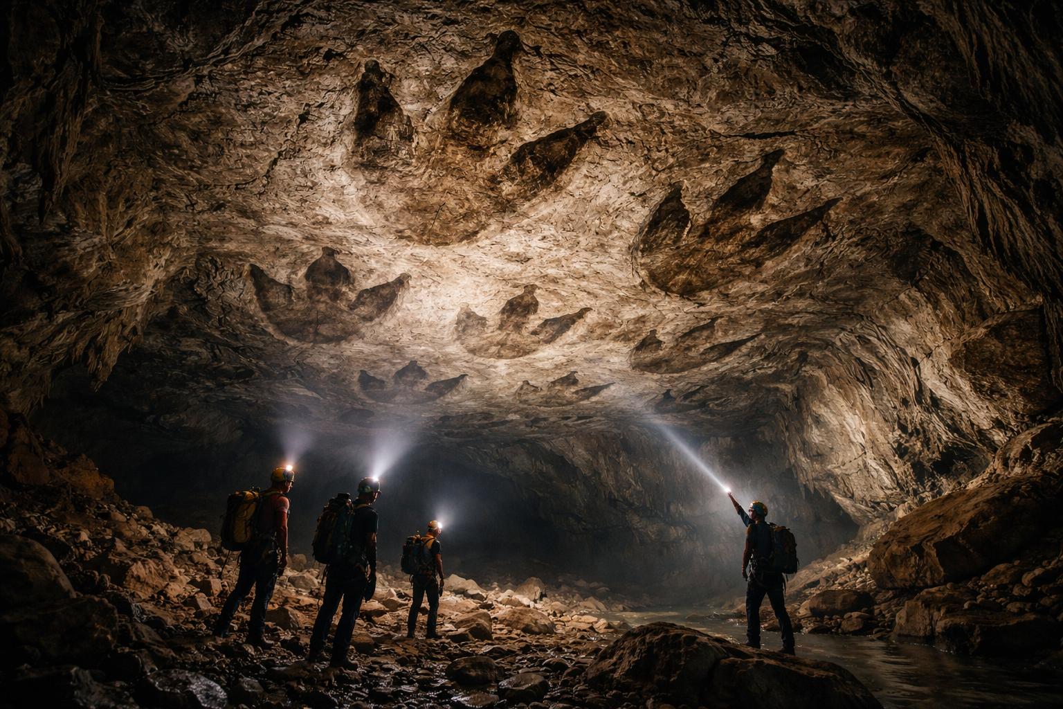 Gigantyczne ślady dinozaurów na suficie jaskini 500 metrów pod ziemią