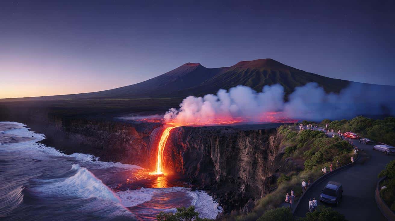 Gorąca lawa z Piton de la Fournaise wpada do oceanu: niezwykłe widowisko na Reunion