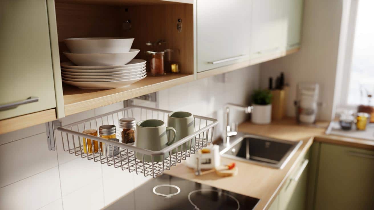 Hit IKEA do małej kuchni: prosty koszyk pod półkę robi miejsce z niczego