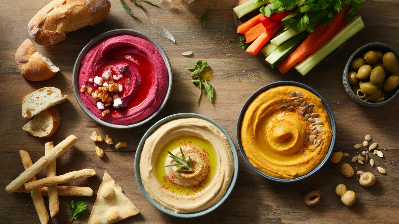 Hummus inaczej: trzy kolorowe pasty z buraka, marchewki i białej fasoli