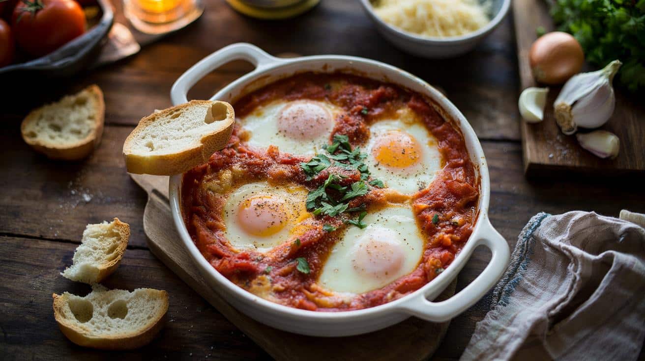 Jajka zapiekane w pomidorach: prosty obiad z szafki na chłodne wieczory