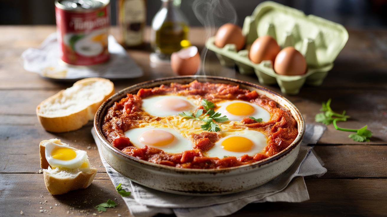 Jajka zapiekane w pomidorach z piekarnika – tani obiad z produktów z szafki