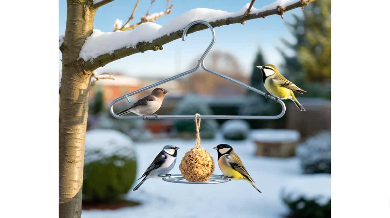 Jak sprytni ogrodnicy dokarmiają ptaki zimą zwykłym metalowym wieszakiem