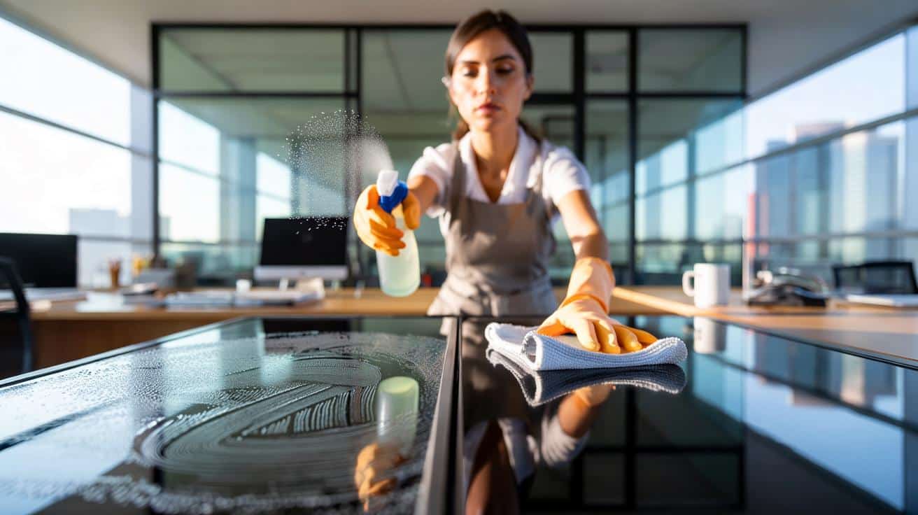 Jak sprzątaczki biurowe usuwają ślady palców z ekranów i powierzchni szklanych w kilka sekund