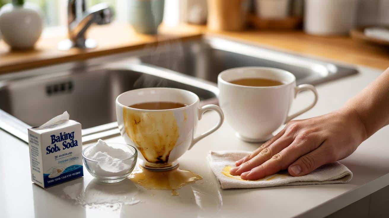 Jak usunąć plamy z herbaty z białej porcelany która stała zbyt długo