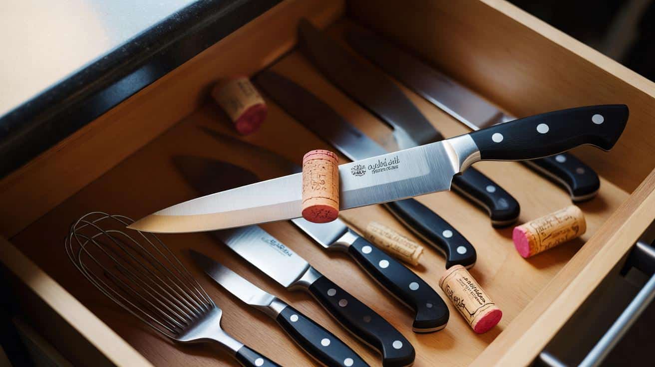 Jak użyć korka od wina aby chronić ostrza noży w szufladzie