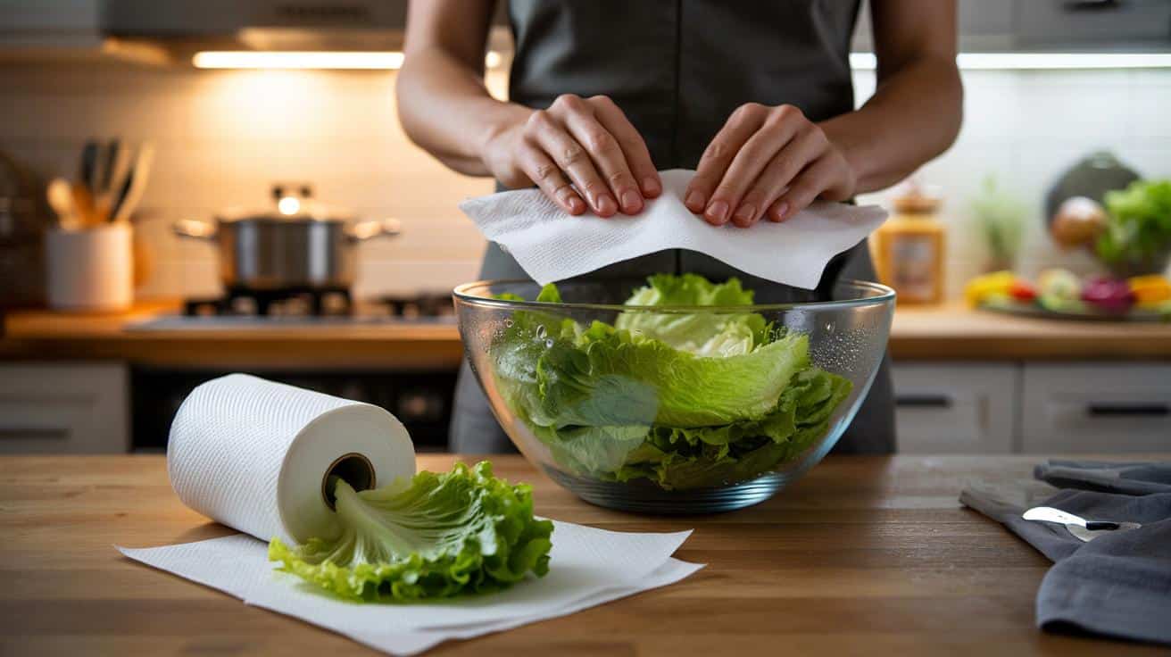 Jak użyć papierowego ręcznika aby szybciej osuszyć sałatę po myciu