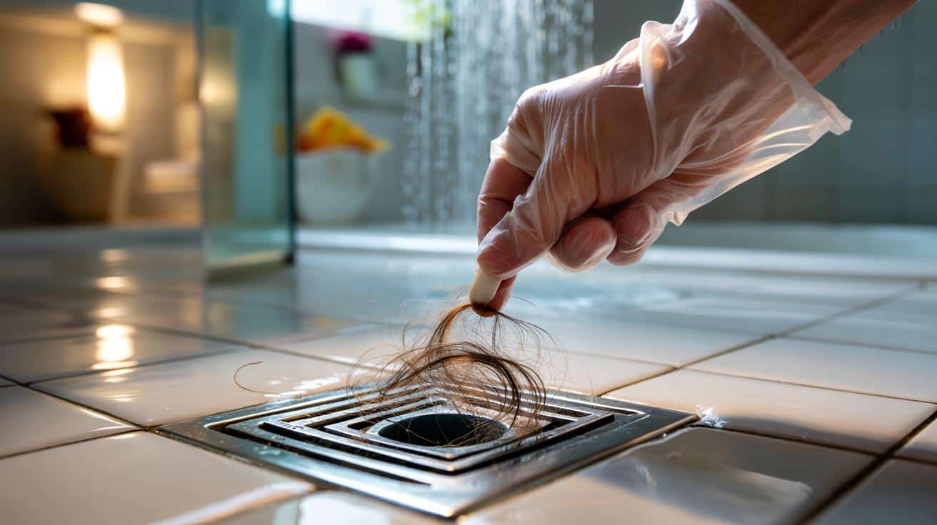 Jak wyczyścić włosy z odpływu prysznica bez dotykania ich gołymi rękami