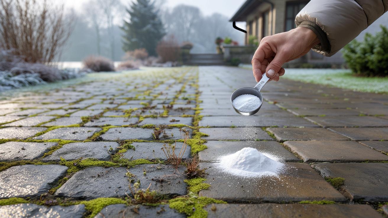 Jeden kuchenny proszek usuwa zimą mech i chwasty z kostki