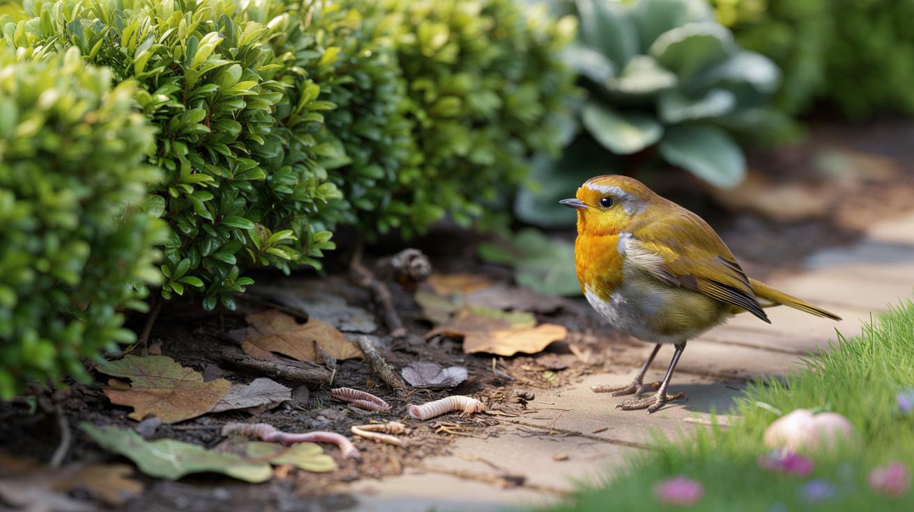 Jeden prosty trik przy krzewach, który ściąga rudzika do ogrodu