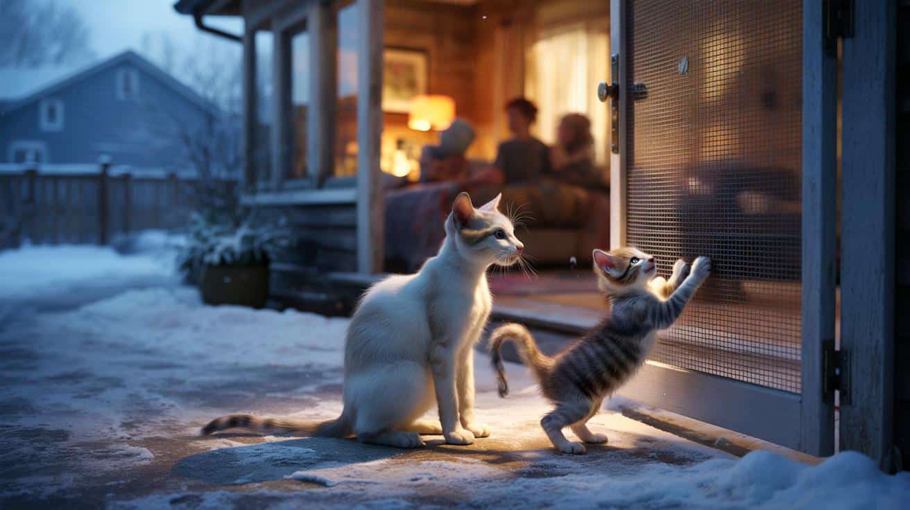 Kocia mama podchodzi pod drzwi domu i całkowicie odmienia los kociąt