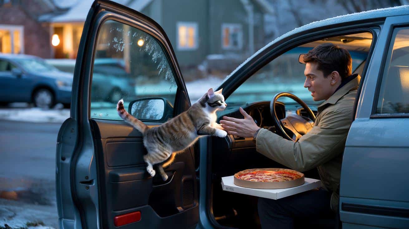 Kotka wskoczyła do auta dostawcy pizzy. Ta decyzja odmieniła ich życie