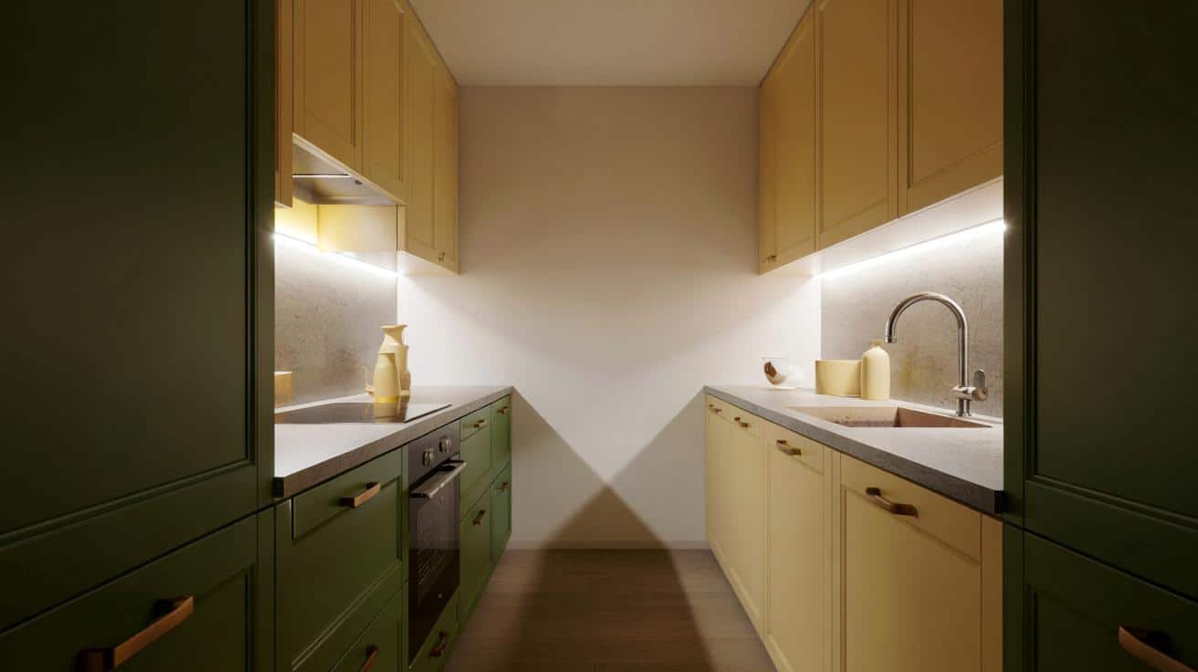 Mała kuchnia wygląda jak korytarz? Te kolory szafek optycznie ją powiększą