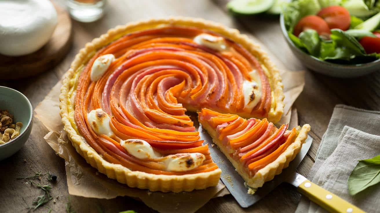 Masz dość zwykłej tarty? Ta marchewkowo‑szynkowa spirala robi efekt „wow”