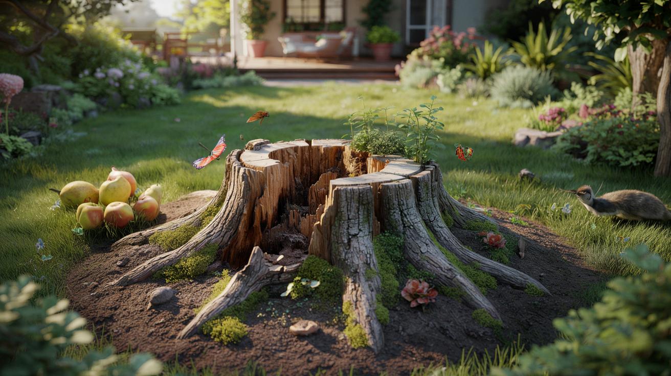 Masz pień po ściętym drzewie w ogrodzie? Eksperci radzą: nie ruszaj go