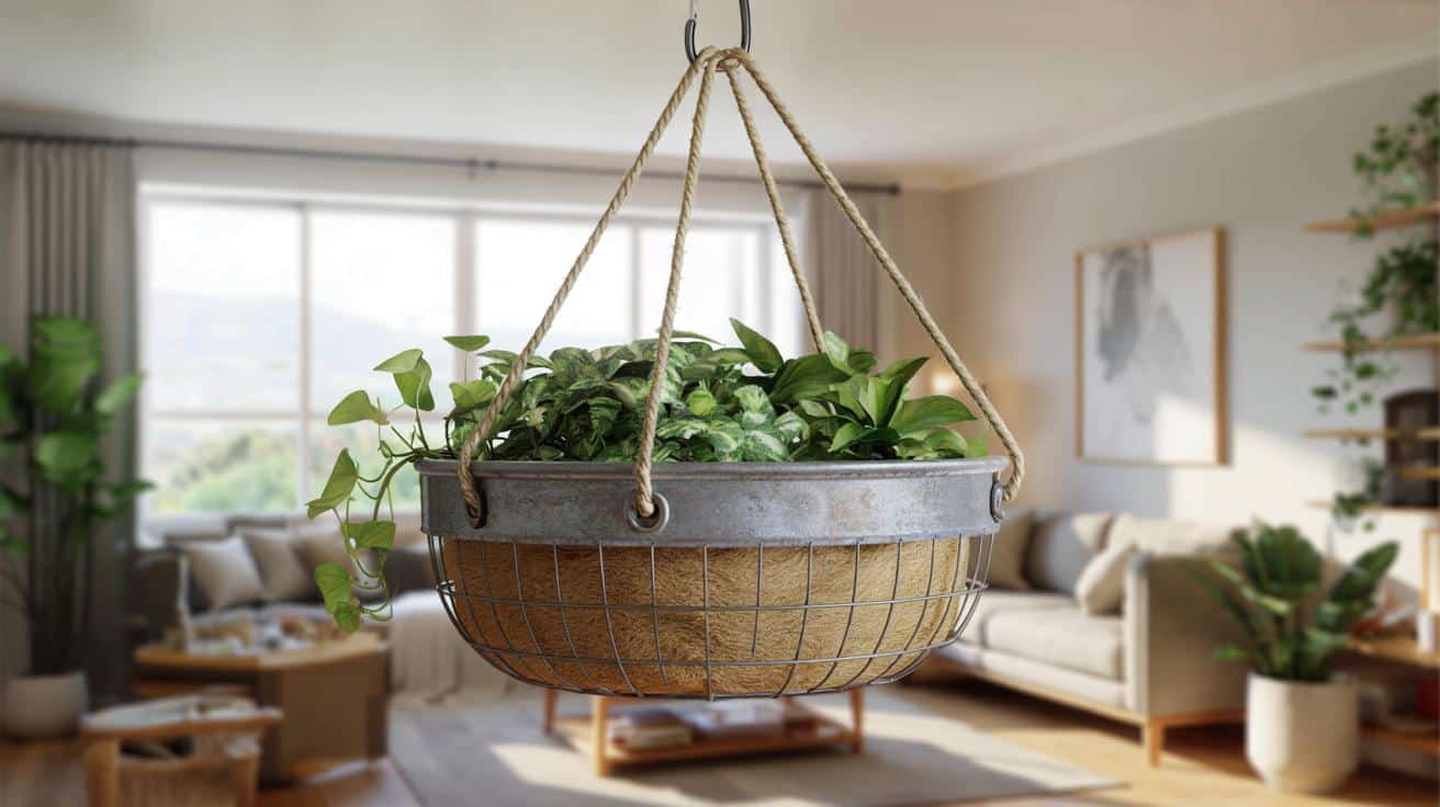 Masz stary kosz na owoce? Zrób z niego wiszący miniogród w salonie