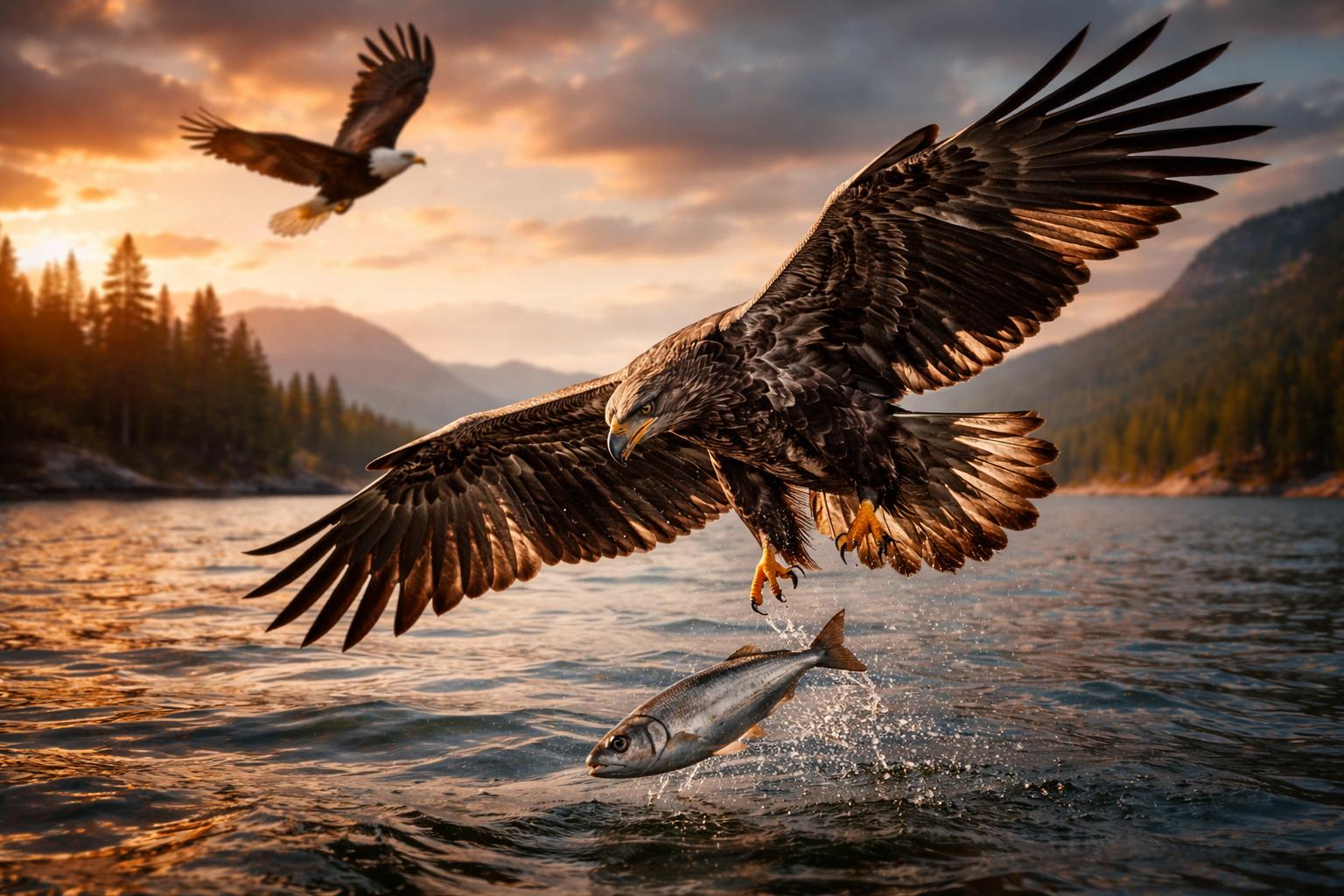 Młody bielik gubi rybę w locie. Chwila później pokazuje, jak naprawdę uczy się przetrwania