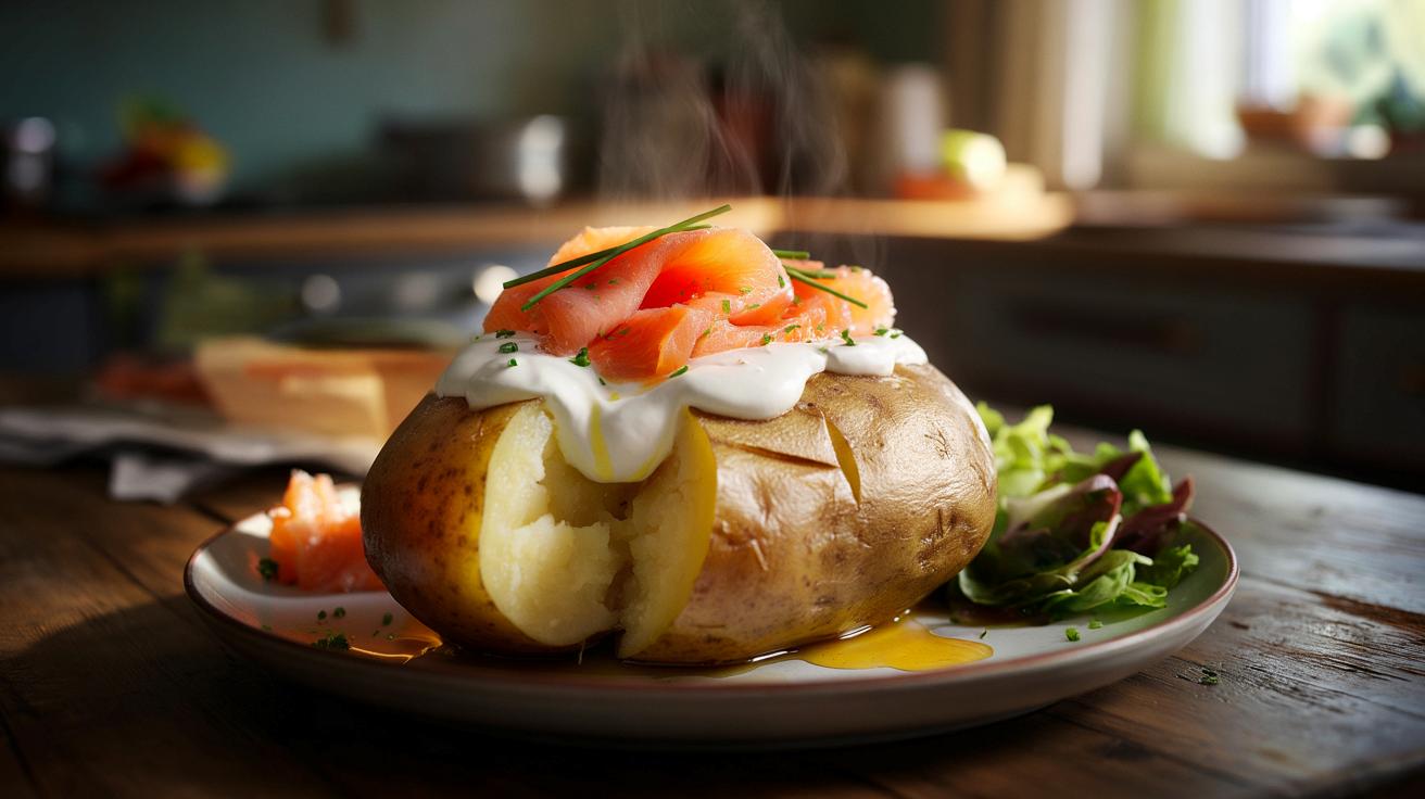 Moja kolacja z totalnej niemocy: ekspresowa pieczona ziemniaczka z łososiem