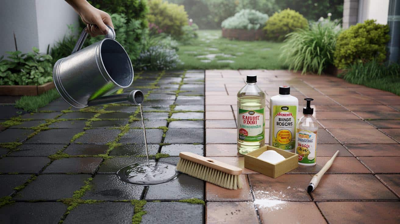 Mokra kostka bez śliskiego mchu: trik z kuchni, który czyści taras na długo