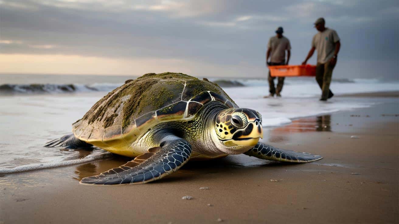 Na plaży w Teksasie znaleziono skrajnie wyczerpaną żółwicę morską