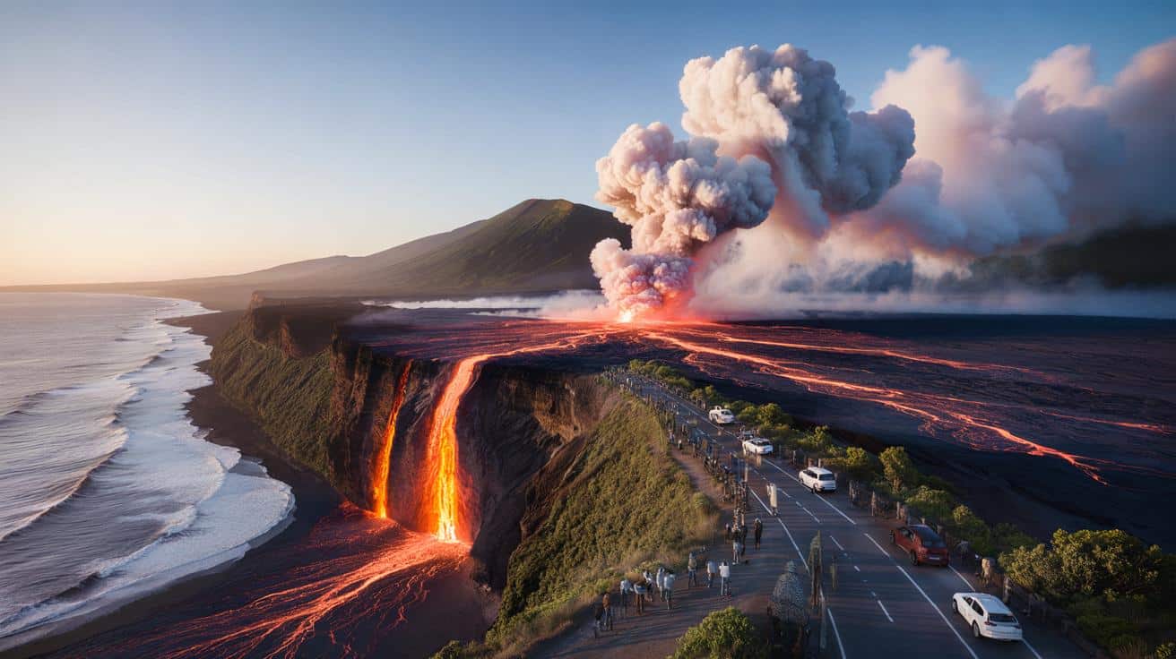 Na Reunionie lawa wpada prosto do oceanu. Niezwykłe nagrania z erupcji