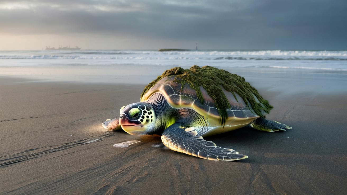 Najrzadsza żółwica morska znaleziona na plaży w agonii. Winne zimne wody
