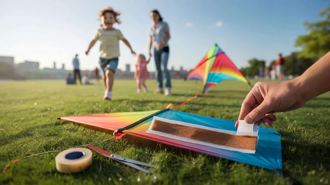 Naklej kawałek papieru ściernego na dno latawy a nie ślizga się po trawie podczas zabawy