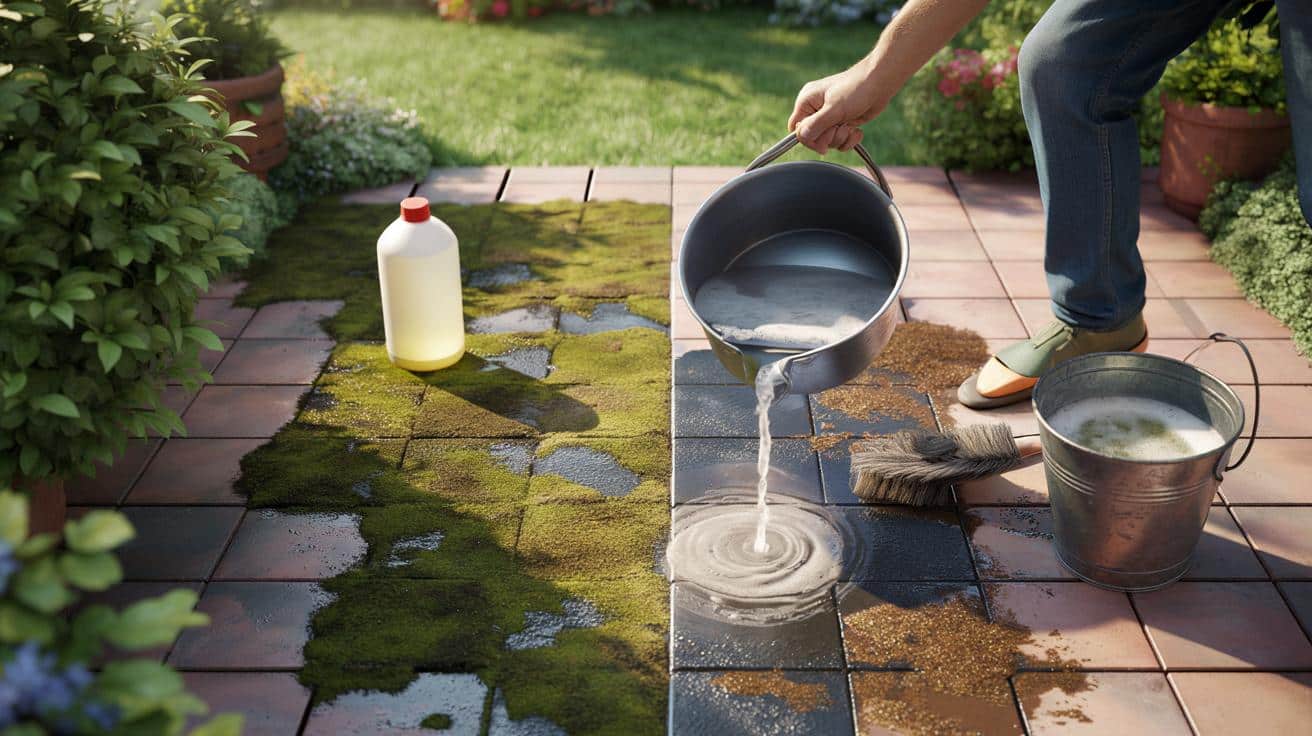 Nie lej wybielacza na taras. Ten prosty trik za 0 zł zabija mech