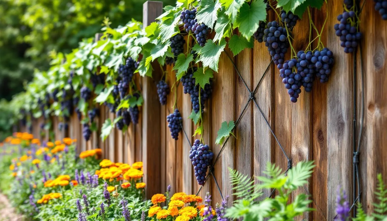 Nie tylko pergola, ten sposób idealnie wspiera winorośl przy ogrodzeniu