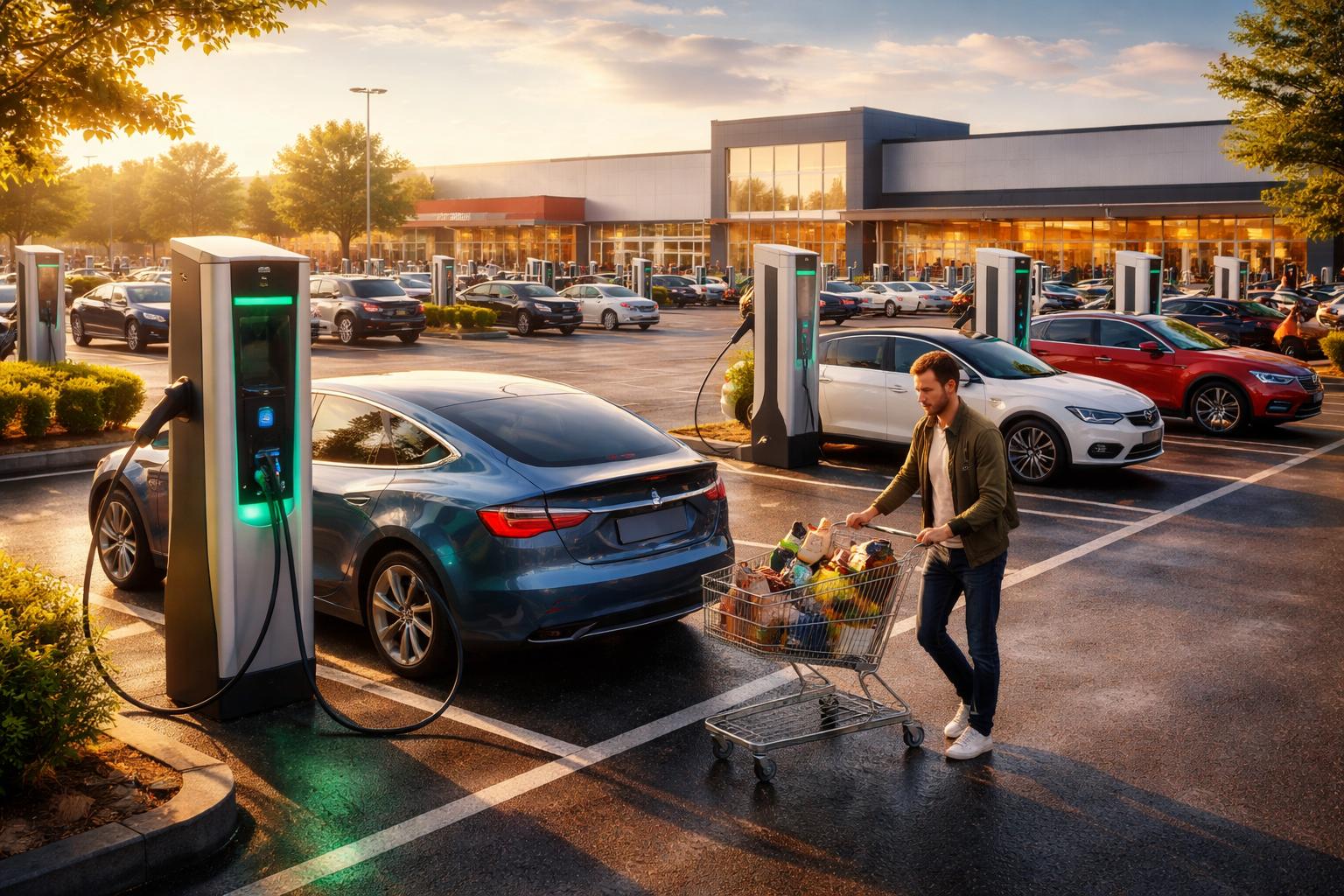Nie tylko zakupy: parkingi marketów zmieniają się w stacje dla aut elektrycznych