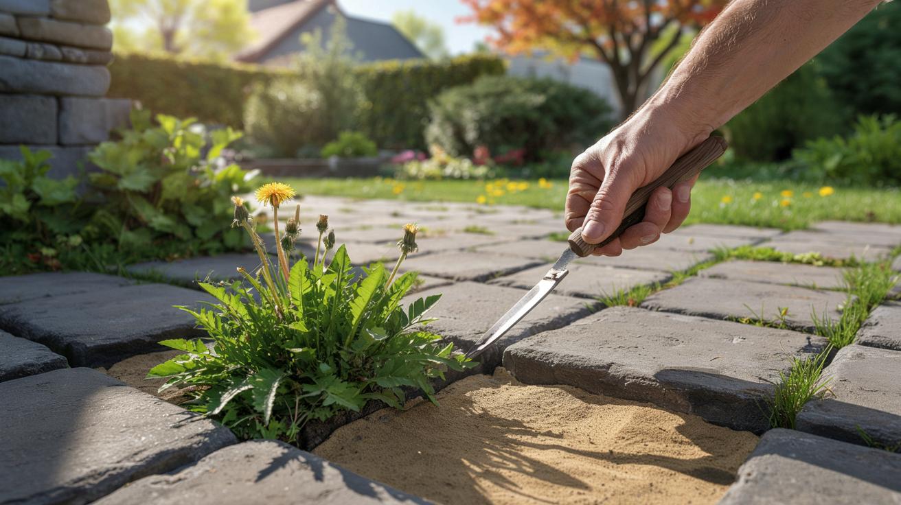 Nie wyrywaj chwastów spomiędzy kostki zbyt wcześnie. Ogrodnicy wskazują lepszy termin