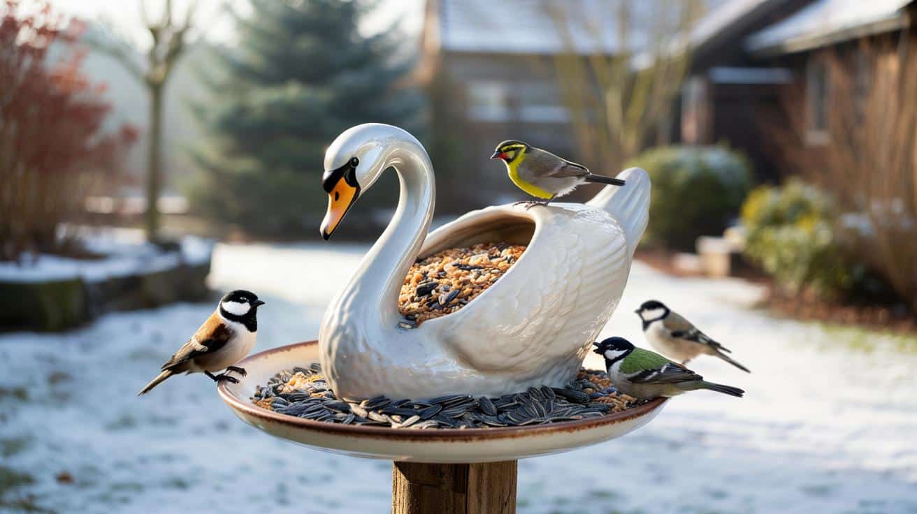 Nie wyrzucaj tego kiczowatego łabędzia z komody. Zrób z niego karmnik dla ptaków