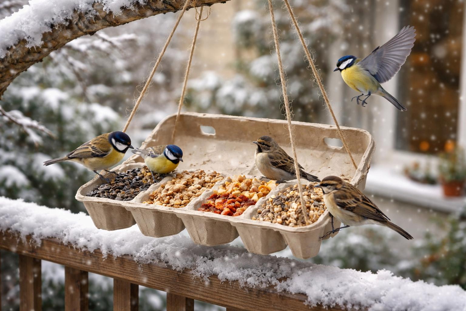 Nie wyrzucaj wytłaczanek po jajkach: zrób z nich zimową stołówkę dla ptaków