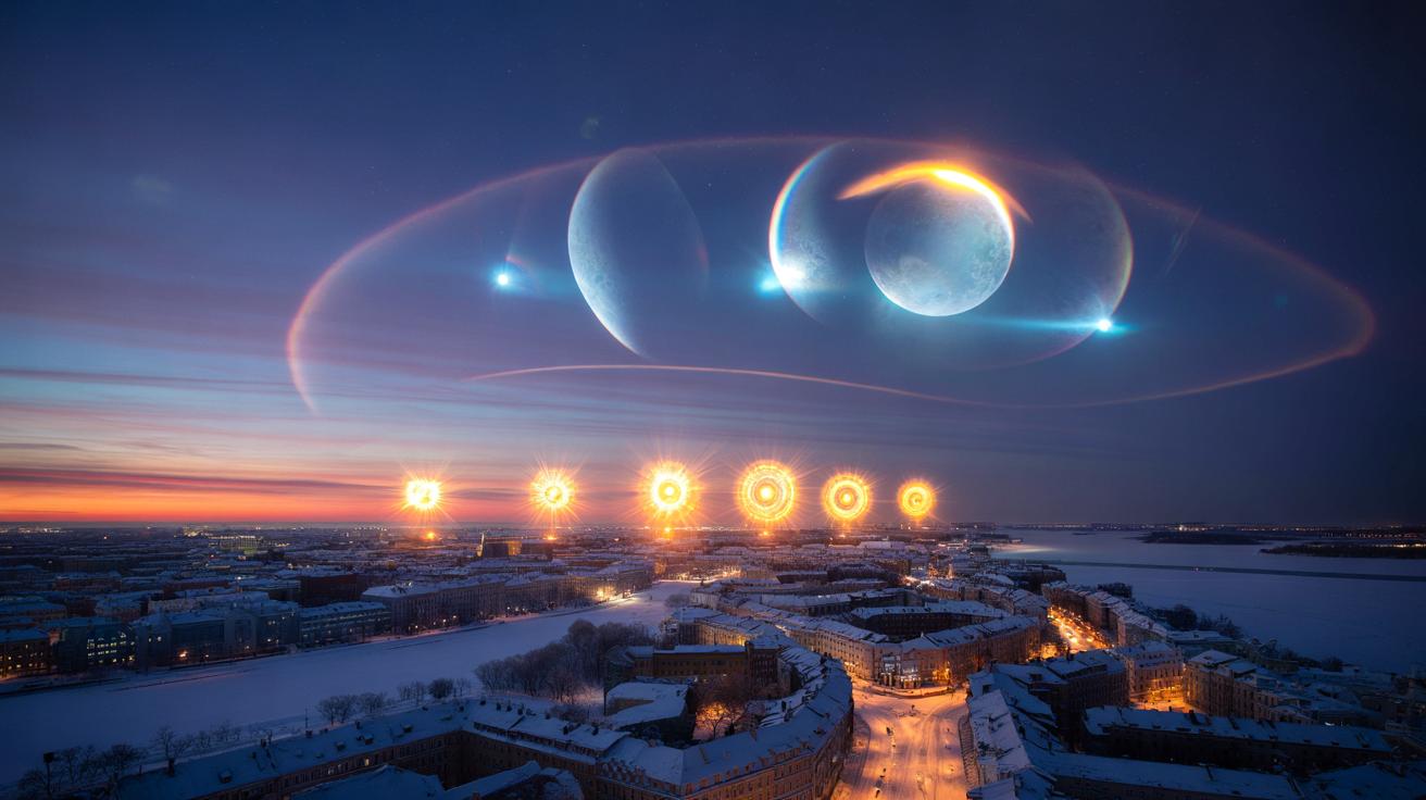 Niebo oszalało: niesamowity pokaz z siedmioma słońcami i czterema księżycami
