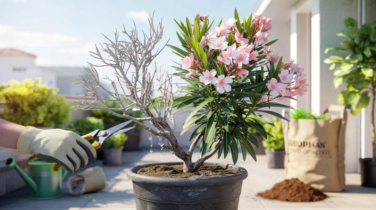 Oleander po zimie cały szary i suchy? Te kroki przywrócą mu życie i kwiaty