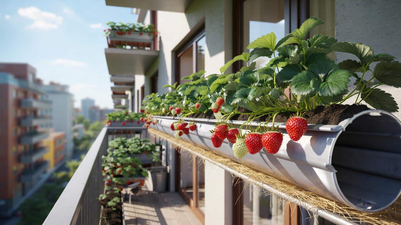 Patent na truskawki w rynnie: balkon zamienia się w mały plantator