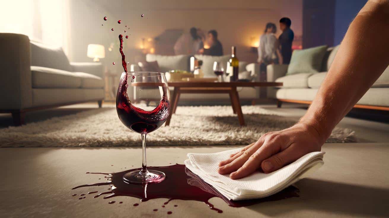 Plamy z czerwonego wina na dywanie znikają jeśli zrobisz to natychmiast