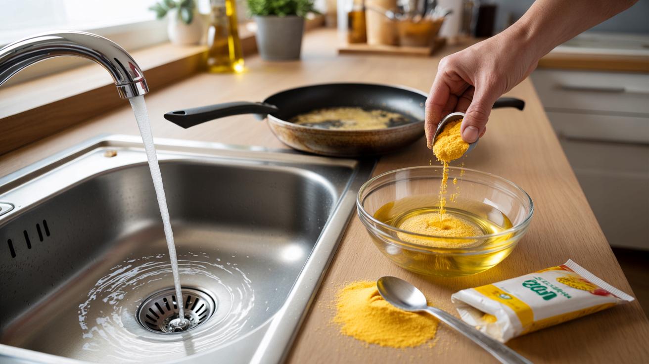 Plumber zdradził mi trik z mąką kukurydzianą. Od tej pory olej po smażeniu nie zatyka zlewu