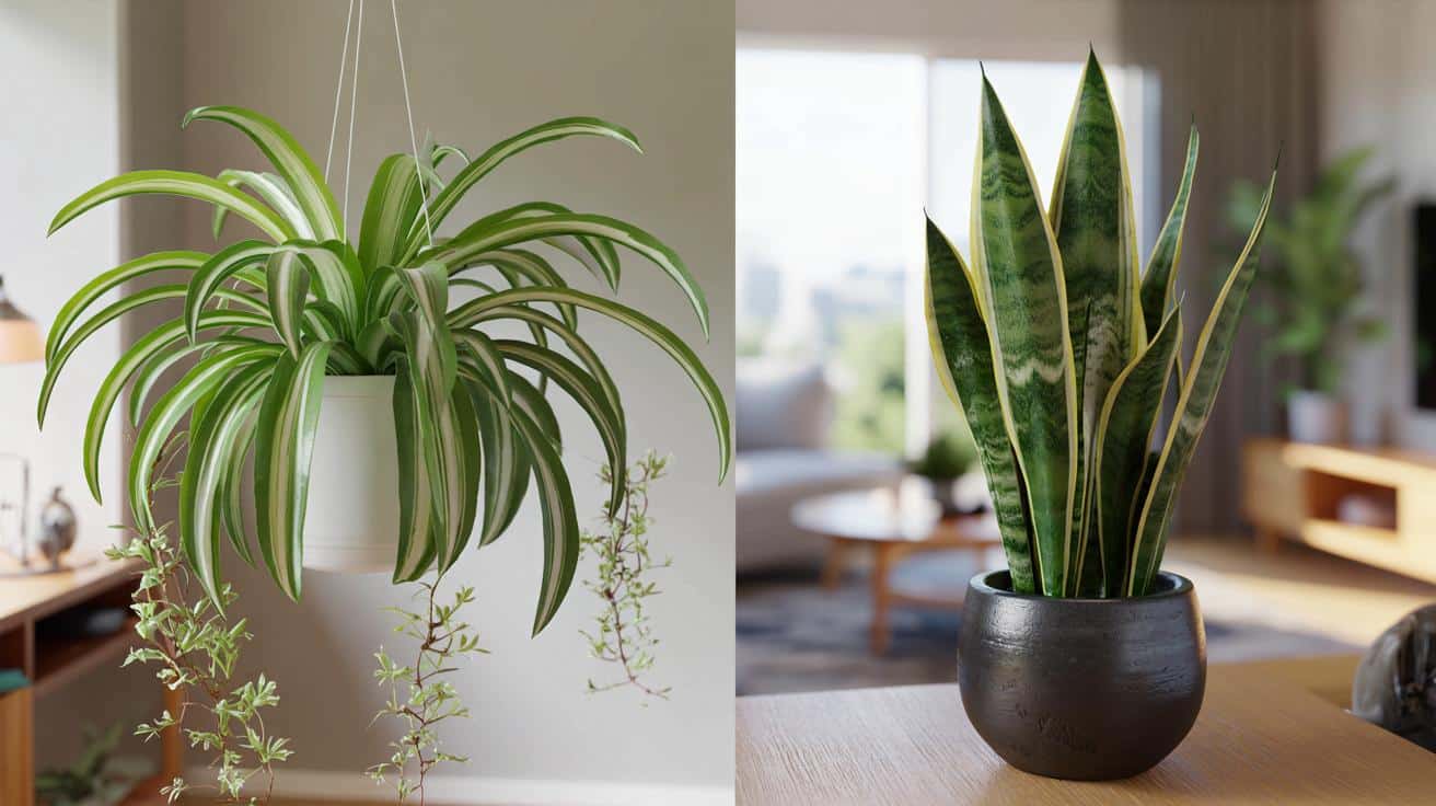 Pnącze czy pionowa strzała? Różnice między spider plant a snake plant