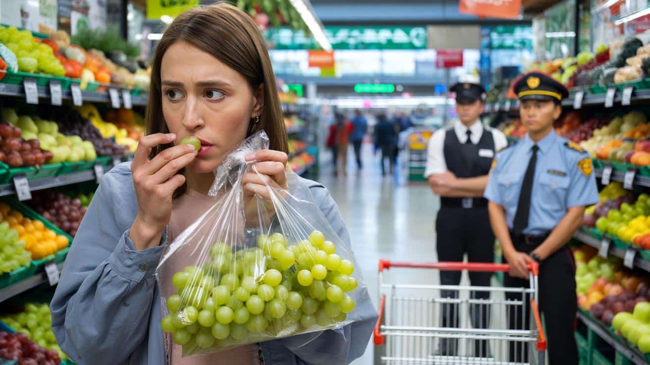 Podjadanie winogron w markecie przed kasą: co naprawdę grozi