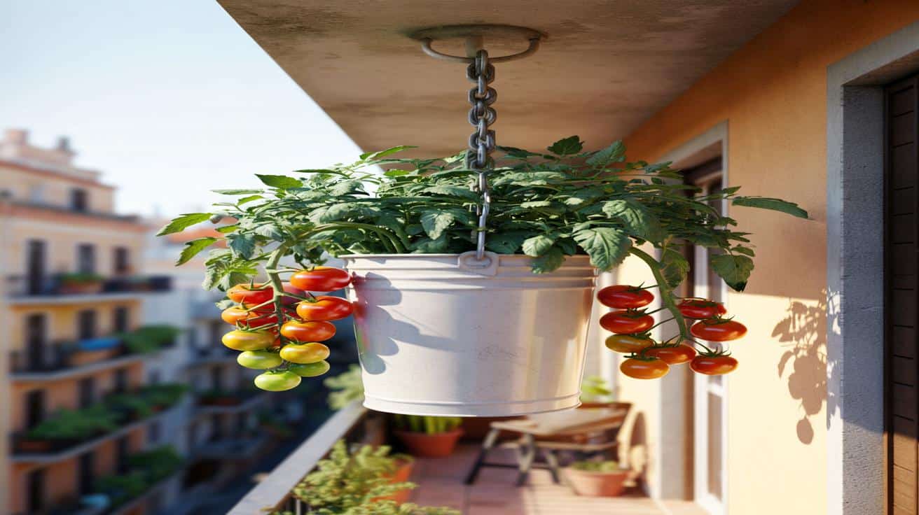 Pomidor w wiadrze do góry nogami: prosty trik na mały balkon