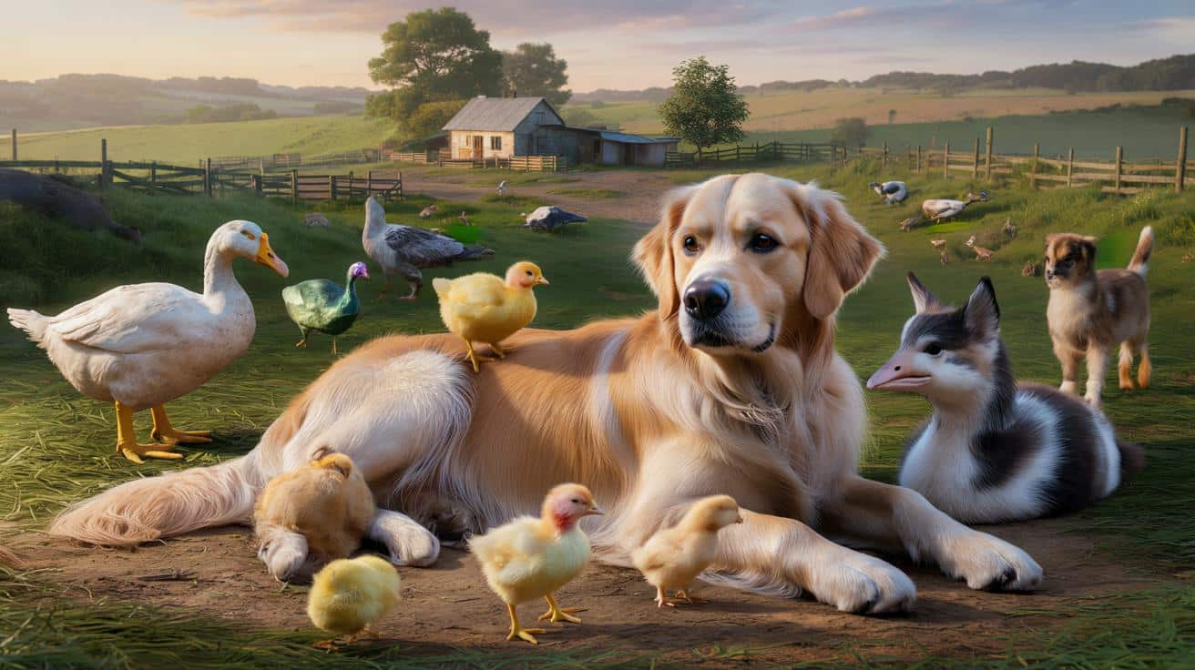 Porzucił miasto dla spokojnej wsi. Jego golden retriever został przyjacielem zwierząt z zagrody