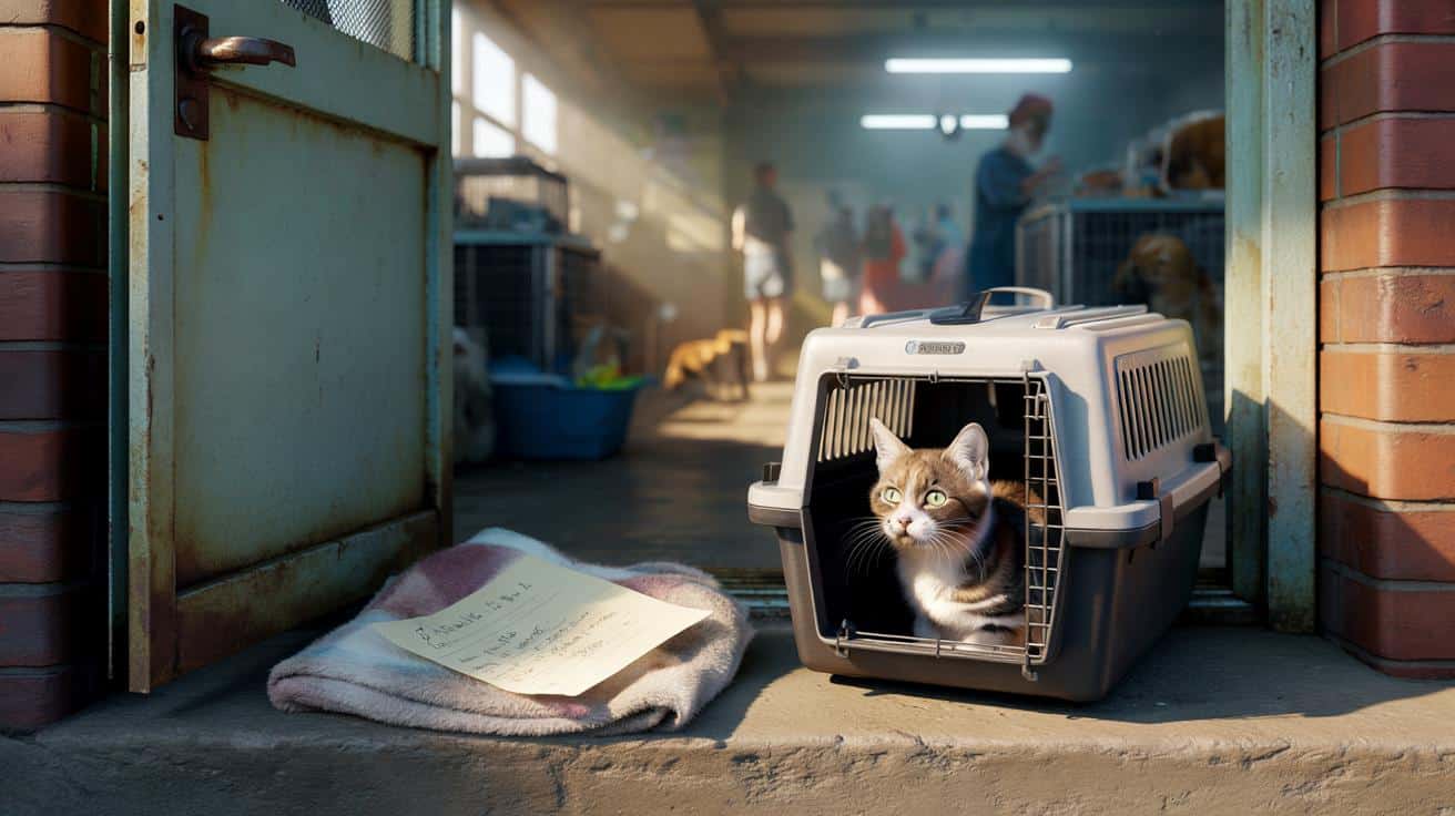 Porzucona torba przed schroniskiem. W środku kot i kartka, której nikt tam nie zapomni