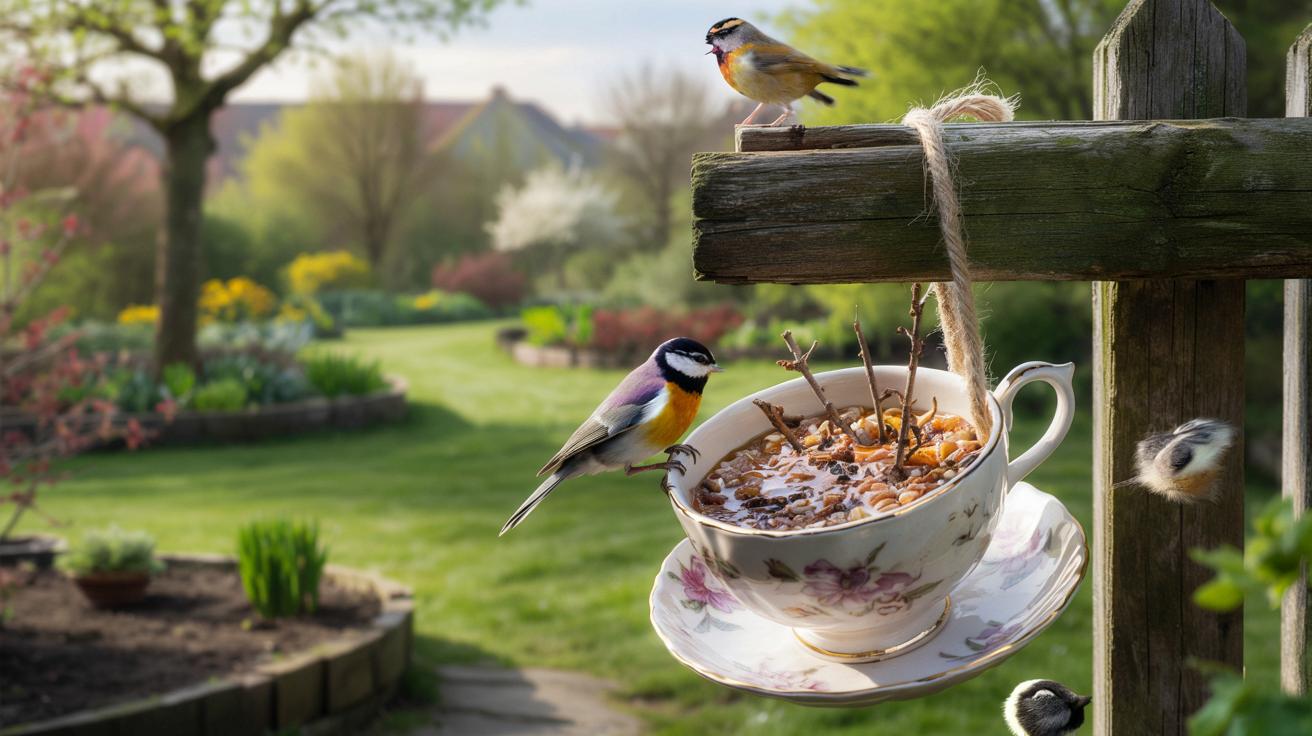 Powieś w kwietniu starą filiżankę na płocie. Ptaki i ogród ci podziękują