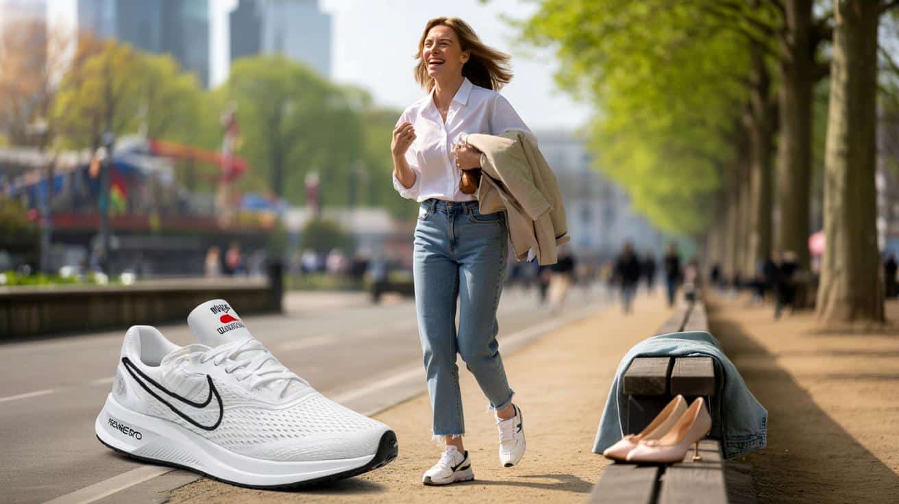 Prezenterka telewizyjna zakochana w tych białych Nike. Wygoda wygrywa z balerinkami