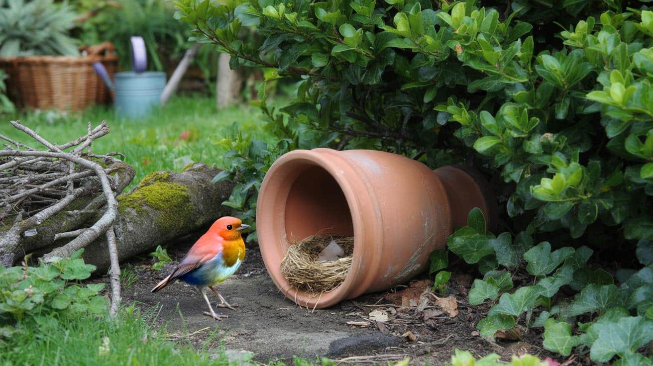 Prosty gliniany doniczka zamiast budki lęgowej. Tak przyciągniesz rudzika do ogrodu