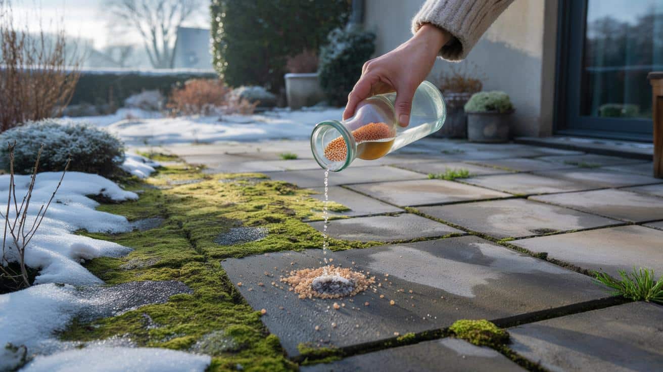 Prosty kuchenny składnik, który w zimie wykańcza mech i chwasty na tarasie