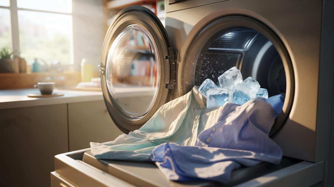 Prosty sposób z kostkami lodu który sprawia że pomarszczone ubrania wygładzają się w suszarce